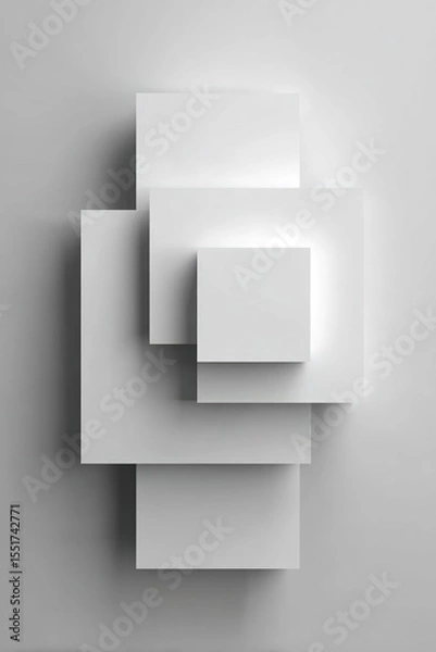 Obraz 白い背景に灰色の正方形を描いた抽象的な幾何学的構成