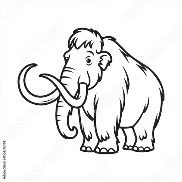 Fototapeta Mammoth Line Art Illustration for Coloring and Education,Cartoon Mammoth Outline Drawing Vector,Woolly Mammoth Black and White Sketch Style,Cute Mammoth Vector Outline for Kids,Hand Drawn Mammoth Side