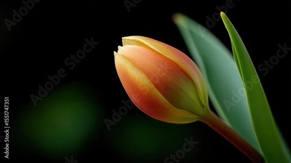 Fototapeta Beautiful Tulip Bud Just Beginning to Open in Profile View