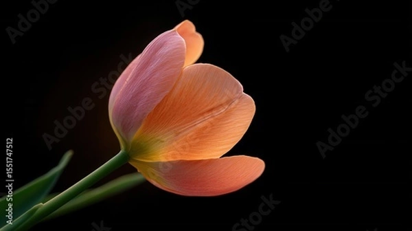 Fototapeta Delicate Tulip with Drooping Petal Edges Against Dark Background