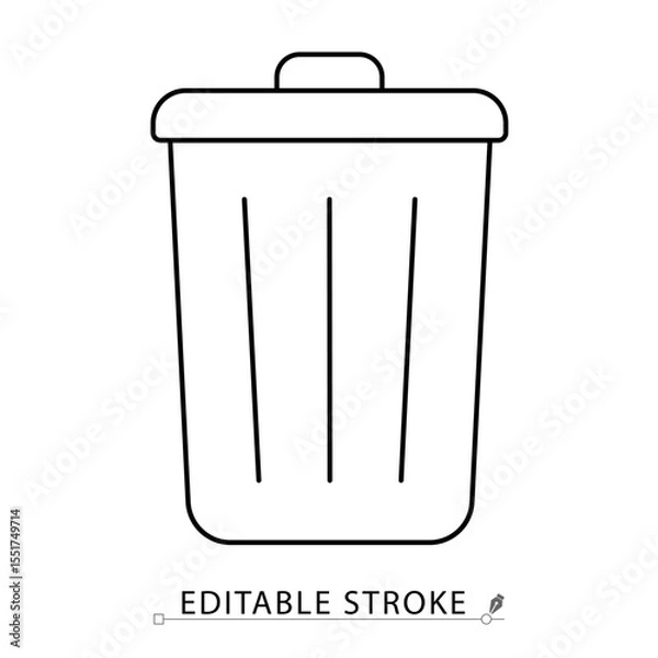 Obraz A trash bin icon in minimalist style with editable stroke. Garbage container, waste disposal, rubbish symbol, sanitation equipment, recycling object, household cleanup, outline element.