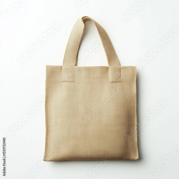 Fototapeta Blank light beige tote bag with fabric handles displayed on a clean white background ideal for customization and daily use shopping activities