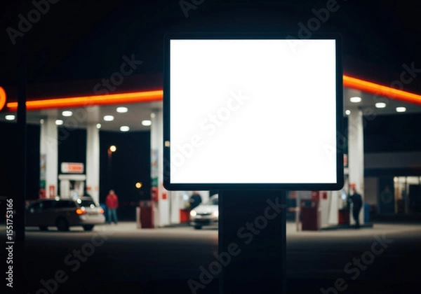 Obraz Blank digital billboard at night gas station