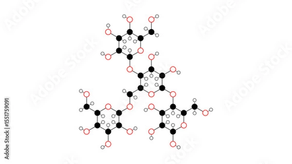 Fototapeta glycogen molecule, structural chemical formula, ball-and-stick model, isolated image metabolite