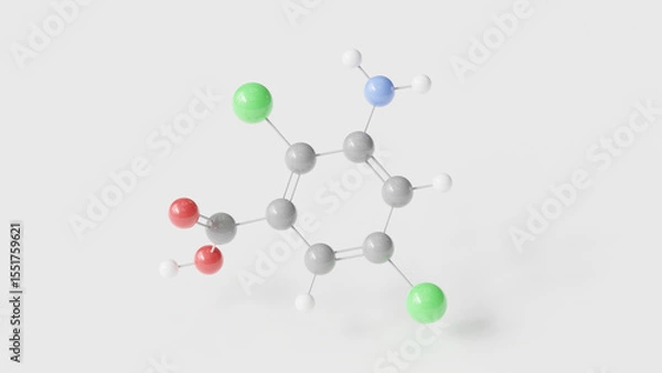 Fototapeta chloramben molecule 3d, molecular structure, ball and stick model, structural chemical formula herbicide