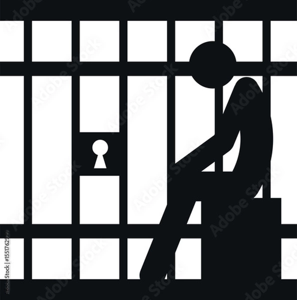 Obraz Criminal in prison bars icon.  Man in jail symbol.