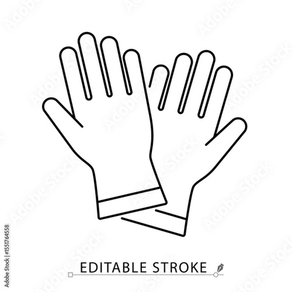 Obraz A gloves icon in minimalist style with editable stroke. Protective equipment, work gloves, handwear, safety accessory, hygiene symbol, line illustration, outline object, flat vector element.