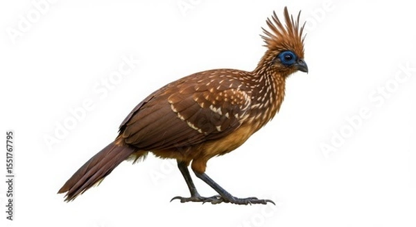 Fototapeta Hoatzin bird, a brown tropical bird with a crest and blue face, showcasing unique avian wildlife for nature photography.