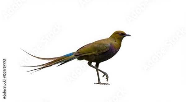 Fototapeta Racket-tailed treepie bird on white isolated background. Wildlife and nature concept for animal lover.