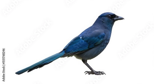 Fototapeta Beautiful blue bird shown on a clean white background. Animal and nature concept for wildlife or conservation projects.