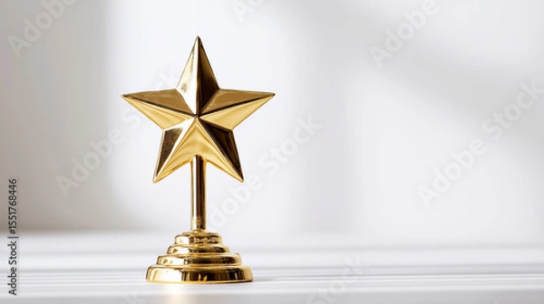 Fototapeta Golden Star Award on White Background, Achievement Recognition Trophy, Business Employee of the Month Excellence Symbol, Minimalist Success Award, Professional Recognition Visualization