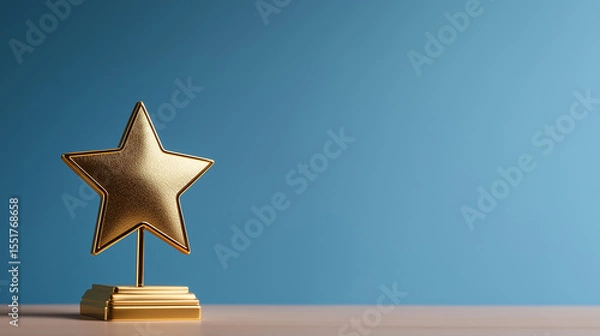 Fototapeta Golden Star Award on Blue Background, Achievement Recognition Trophy, Business Employee of the Month Excellence Symbol, Minimalist Success Award, Professional Recognition Visualization