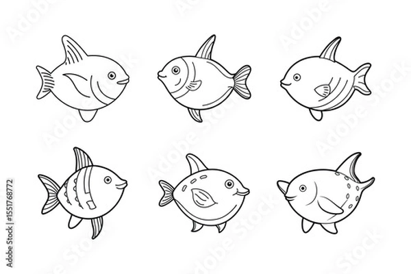 Fototapeta Ocean sunfish vector illustration set