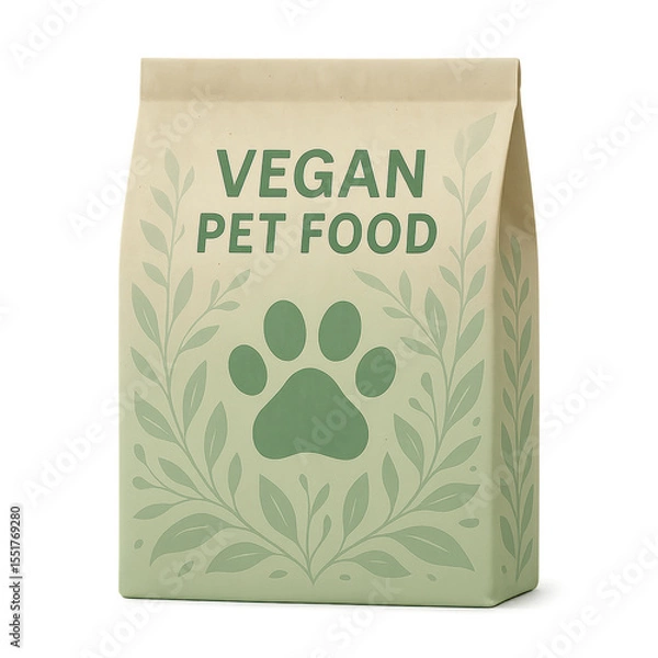 Fototapeta Vegan Pet Food: A close-up image of a bag of vegan pet food showcases the label design with the words "Vegan Pet Food" in a clear font above a paw print