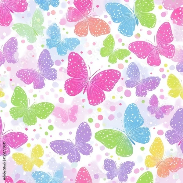 Fototapeta Colorful butterflies with artistic designs and playful patterns created in a doodle style are displayed on a plain white background