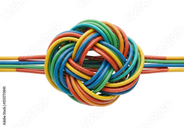 Obraz Isolated Colorful Electrical Cable Wires Knot on Transparent Background