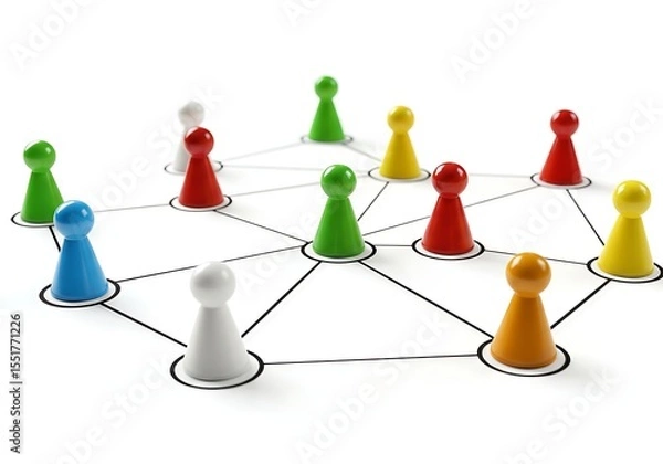 Fototapeta Colorful figures connected in a network isolated on white background