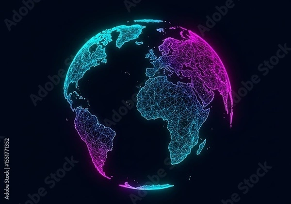 Fototapeta Digital globe showing continents connected by network lines