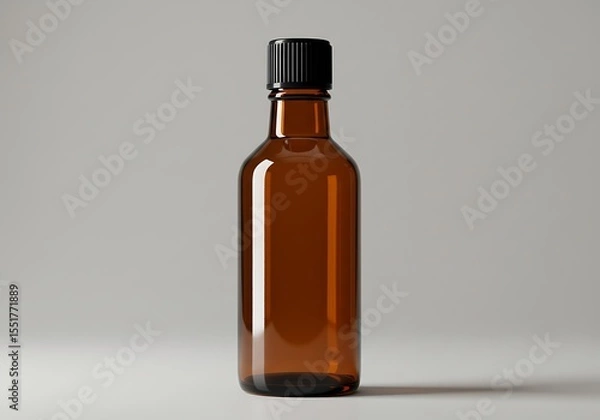 Fototapeta Empty brown glass bottle with black cap isolated on white background