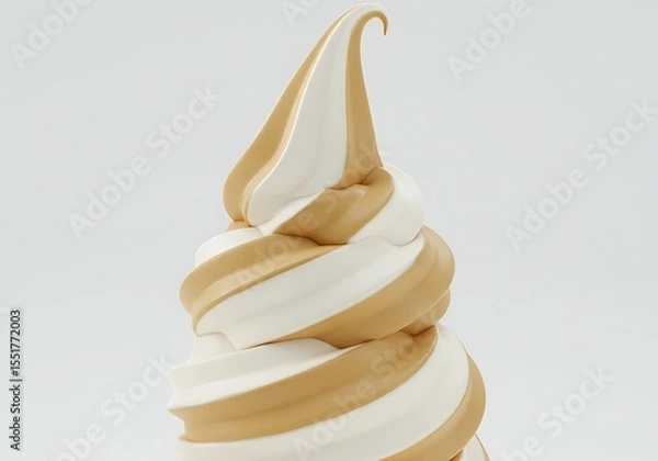 Fototapeta Vanilla and caramel swirl soft serve ice cream isolated on white background