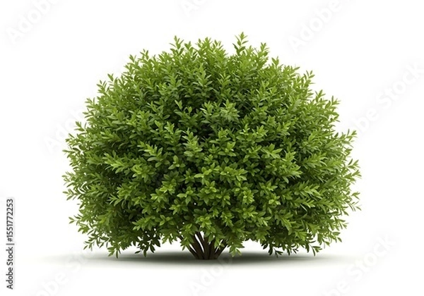 Fototapeta Round green bush isolated on white background with a dense leafy texture
