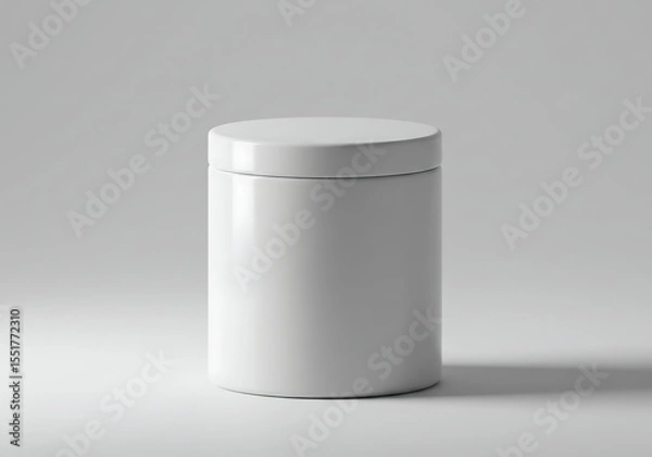 Fototapeta Blank white jar with lid isolated on white background in studio shot