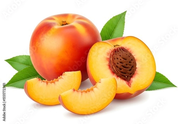 Fototapeta Fresh peaches and nectarines isolated on white background in studio shot