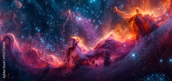 Fototapeta Space background with stardust and shining stars. Realistic cosmos and color nebula. Colorful galaxy