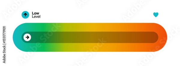 Fototapeta Colorful horizontal progress low level indicator. Gradient color transition from green to red. Arrow direction shows improvement or movement.