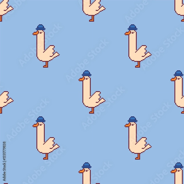 Obraz Seamless vector pattern with geese in pixel art style