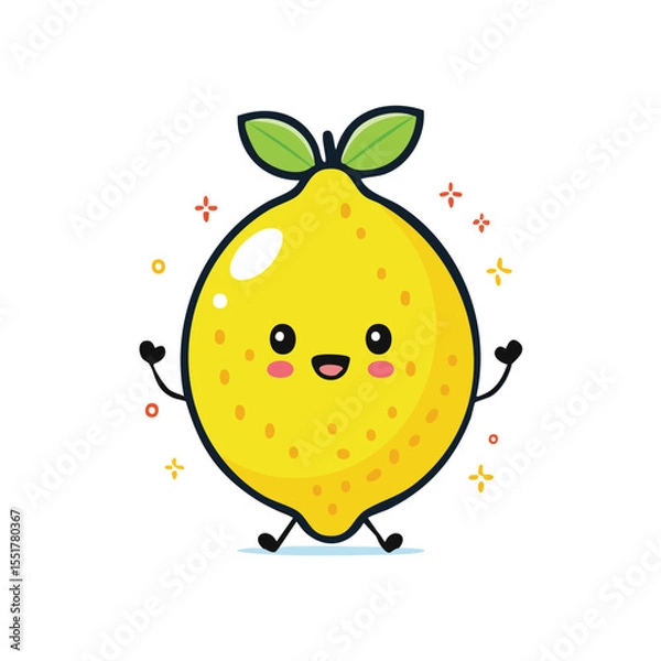 Fototapeta Vector of Cute Lemon with Bold Black Outline Happy Expression No Gradients Clean Style