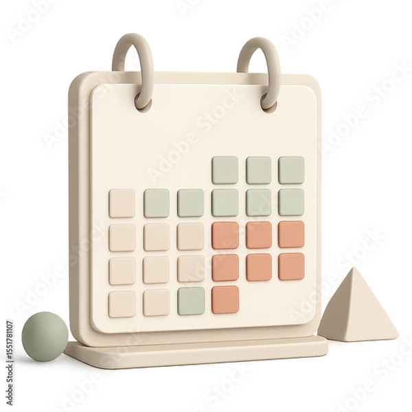 Fototapeta Minimalist Calendar: A clean, minimalist 3D rendering of a calendar, perfect for illustrating schedules, deadlines, and important dates with a touch of elegance.