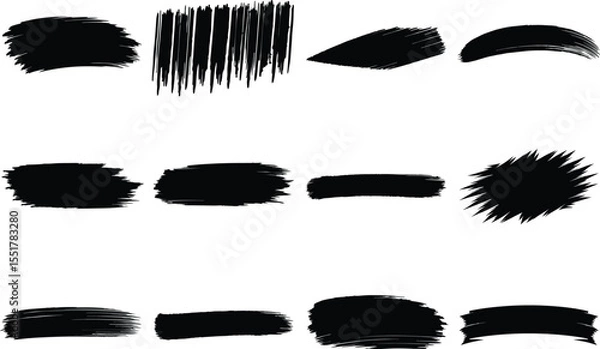 Obraz Black ink paint brush strokes collection textured grunge art elements vector hand drawn smear shapes abstract design