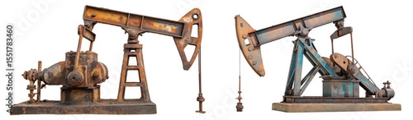Obraz Rusty Oil Pump Jack isolated on white and transparent background, cut out png