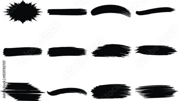 Obraz Grunge brush strokes collection isolated ink paint textures abstract hand drawn vector design elements