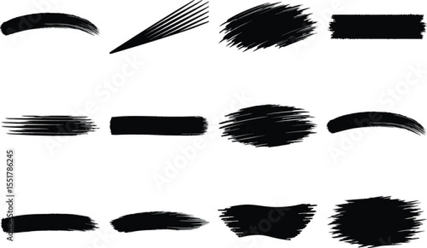 Obraz Brush strokes vector set ink paint smear hand drawn texture elements isolated on white background