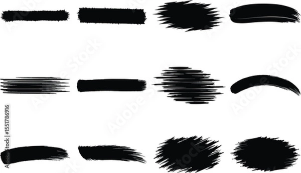 Obraz Ink brush strokes set, hand drawn paint textures, grunge design elements isolated on white