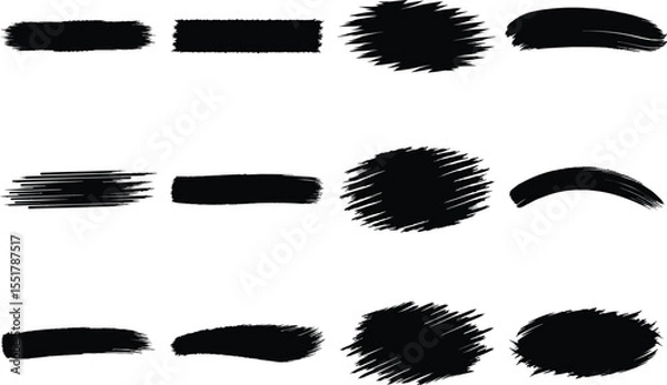 Obraz Black brush stroke set hand drawn paint texture isolated ink shapes clipart pack