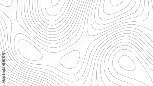 Fototapeta Abstract black background with smooth, flowing white contour lines forming topographic patterns. Depth and organic movement, mimicking elevation maps or neural paths.