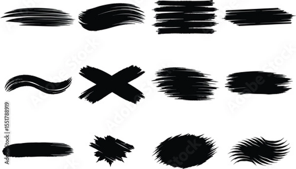 Obraz Black ink brush stroke collection for abstract design, grunge texture, paint swatch, artistic element