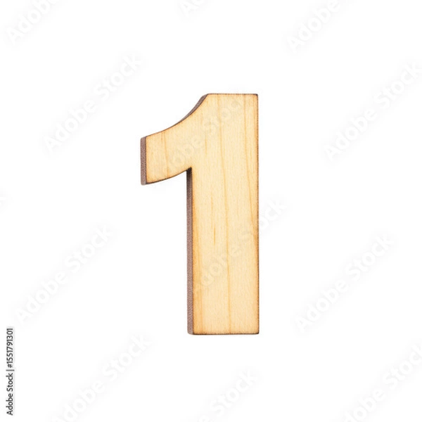 Fototapeta Isolated Wooden Number One Cutout On Transparent Background Graphic