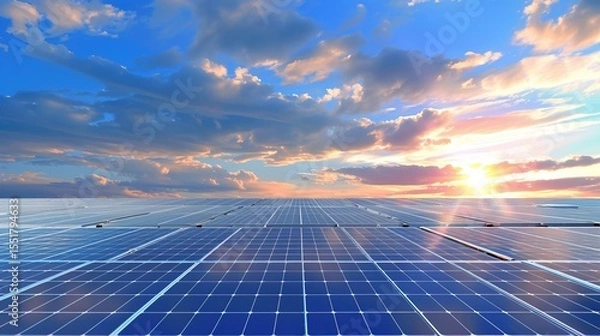 Fototapeta Solar Panel Array Technology Background: High-Resolution 3D Render of Photovoltaic Systems with Realistic Solar Panel Arrays – Ideal for Renewable Energy Projects, Green Technology Visuals, Sustainabl