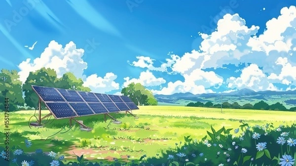 Fototapeta Solar Panel Array Technology Background: High-Resolution 3D Render of Photovoltaic Systems with Realistic Solar Panel Arrays – Ideal for Renewable Energy Projects, Green Technology Visuals, Sustainabl