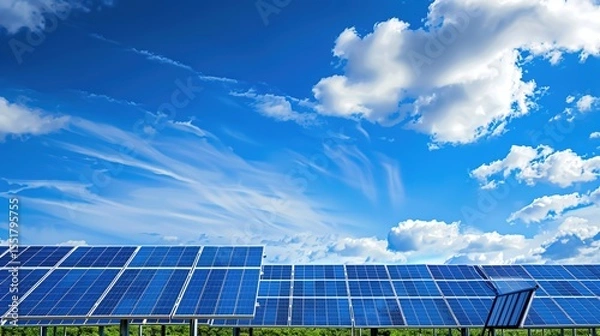 Fototapeta Solar Panel Array Technology Background: High-Resolution 3D Render of Photovoltaic Systems with Realistic Solar Panel Arrays – Ideal for Renewable Energy Projects, Green Technology Visuals, Sustainabl
