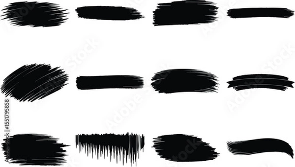 Obraz Brush strokes collection isolated on white, hand-drawn grunge ink textures for abstract art and graphic design