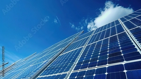 Fototapeta Solar Panel Array Technology Background: High-Resolution 3D Render of Photovoltaic Systems with Realistic Solar Panel Arrays – Ideal for Renewable Energy Projects, Green Technology Visuals, Sustainabl