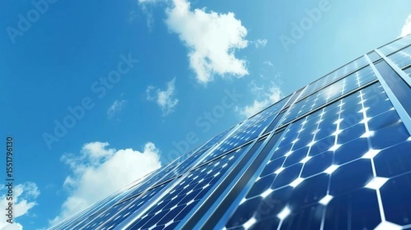 Fototapeta Solar Panel Array Technology Background: High-Resolution 3D Render of Photovoltaic Systems with Realistic Solar Panel Arrays – Ideal for Renewable Energy Projects, Green Technology Visuals, Sustainabl