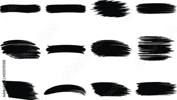 Obraz Black paintbrush stroke set isolated on white background, rough grunge brush stroke textures, ink swash collection for abstract design