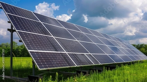 Fototapeta Solar Panel Array Technology Background: High-Resolution 3D Render of Photovoltaic Systems with Realistic Solar Panel Arrays – Ideal for Renewable Energy Projects, Green Technology Visuals, Sustainabl