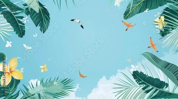 Obraz Summer Tropical Island Style Background Material: Exotic Paradise Scapes, Beach Vibes, and Vibrant Island Aesthetics